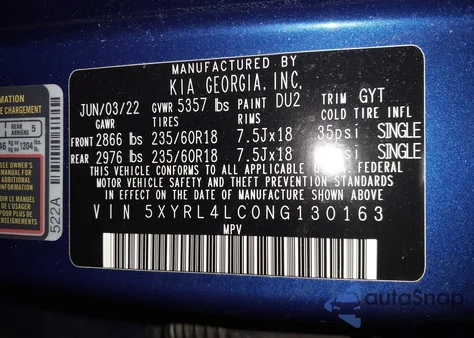 2022 Kia Sorento S from USA, damaged, VIN 5XYRL4LC0NG130163